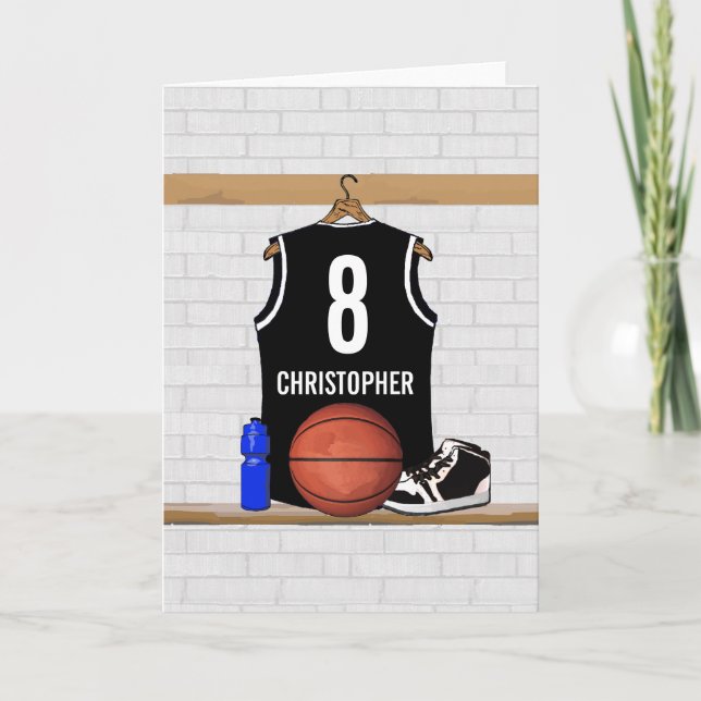 Personlig Black and White Basketball Jersey Kort (Framsida)