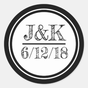 Personlig Black and White bröllop Stickers Runt Klistermärke