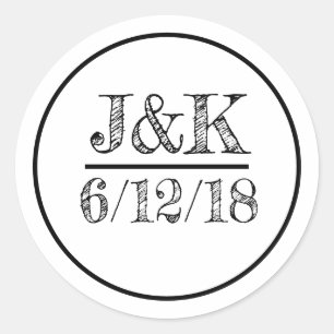 Personlig Black and White bröllop Stickers Runt Klistermärke