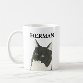 Personlig Black and White Cat Beverage Coaster Kaffemugg