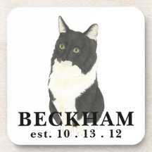 Personlig Black and White Cat Beverage Coaster