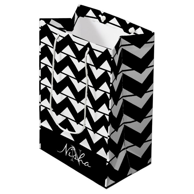 Personlig Black and White Chevron Rand (Framsidan Vinklad)