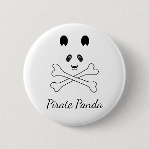 Personlig Black and White Funny Pirat Panda Knapp