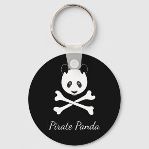 Personlig Black and White Funny Pirat Panda Nyckelring