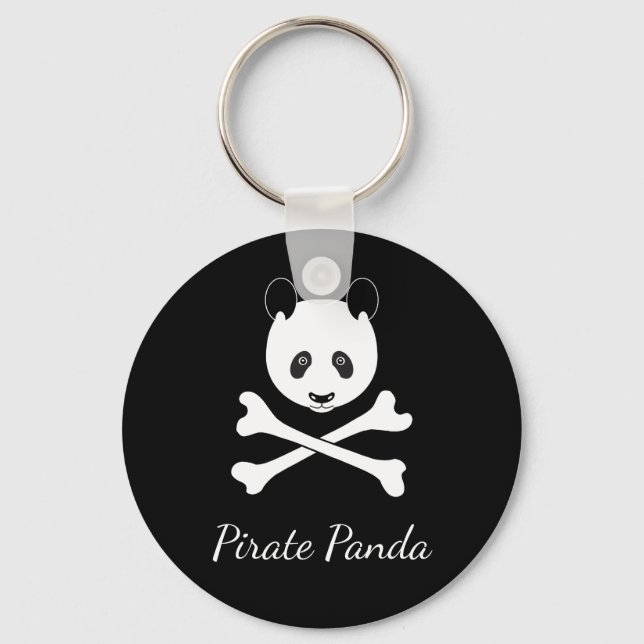 Personlig Black and White Funny Pirat Panda Nyckelring (Framsida)