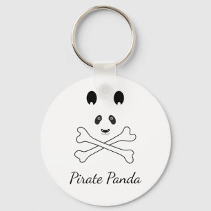 Personlig Black and White Funny Pirat Panda Nyckelring