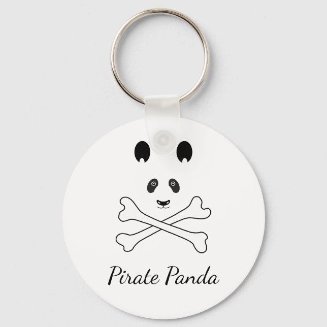 Personlig Black and White Funny Pirat Panda Nyckelring (Framsida)