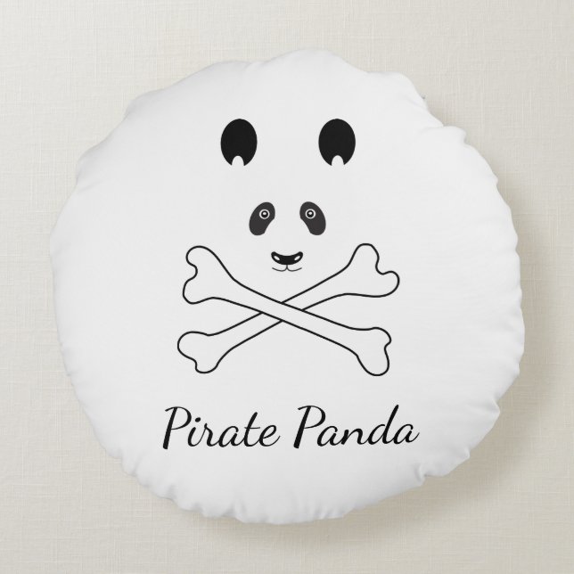 Personlig Black and White Funny Pirat Panda Rund Kudde (Baksidan)