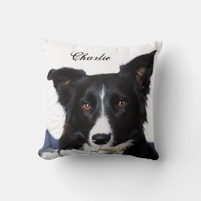 Personlig Black and White Gräns Collie Kudde (Framsida)