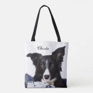 Personlig Black and White Gräns Collie Tygkasse