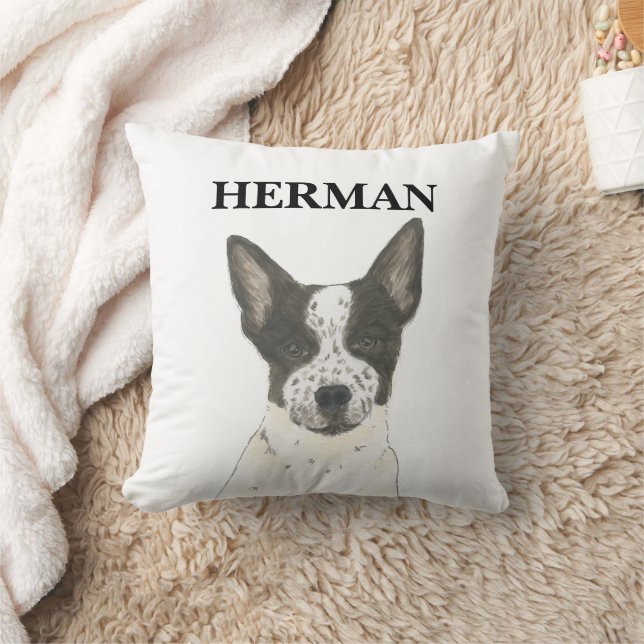 Personlig Black and White Heeler Cattledog Kudde (Filt)