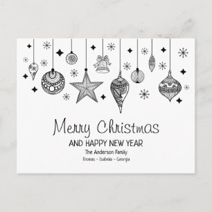 Personlig Black and White jul Baubles Vykort