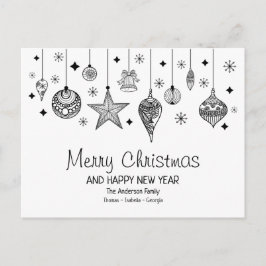 Personlig Black and White jul Baubles Vykort