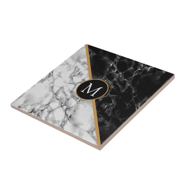 Personlig Black and White Marble Ceramic Tile Kakelplatta (Sidan)