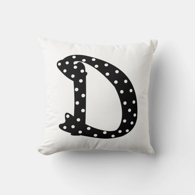 Personlig Black and White Polka Dot Brev D Kudde (Framsida)