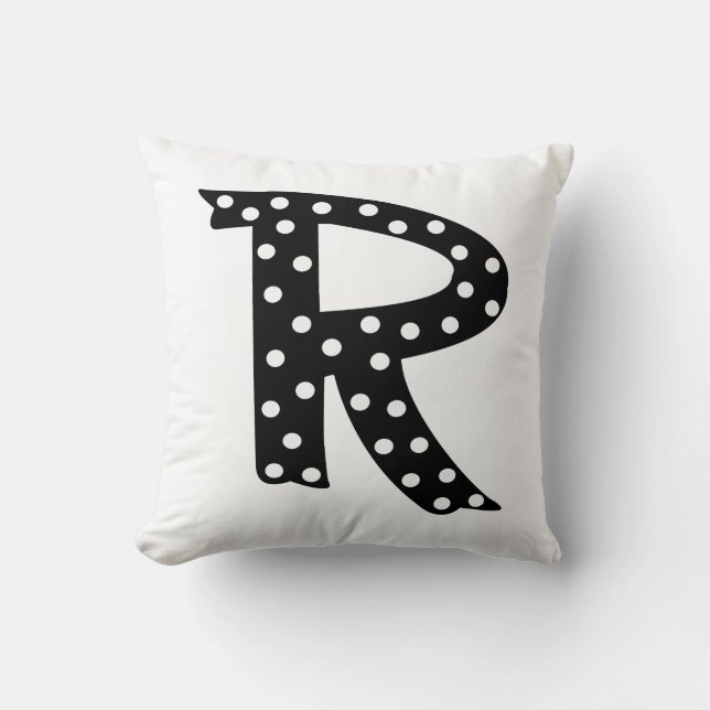 Personlig Black and White Polka Dot Brev R Kudde (Framsida)