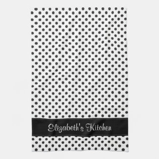 Personlig Black and White Polka-punkt Kökshandduk