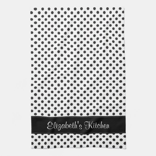 Personlig Black and White Polka-punkt Kökshandduk (Vertikal)