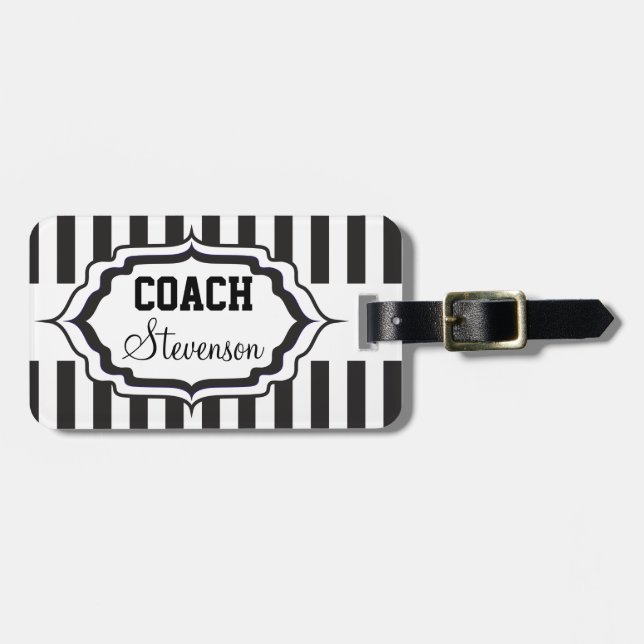 Personlig Black and White Rand Coach Bagagebricka (Horisontell Framsida)