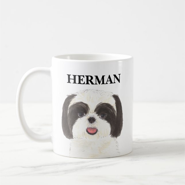 Personlig Black and White Shih Tzu Kaffemugg (Vänster)
