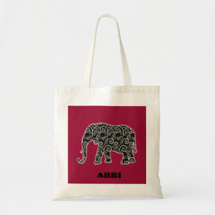 Personlig Black and White Swirl Elephant Tygkasse