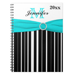 Personlig Black Aqua White Stripe - bärbar dator Anteckningsbok Med Spiral