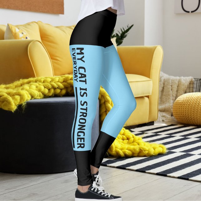 Personlig Black Baby blue Rand Cat Retro Leggings (Skapare uppladdad)