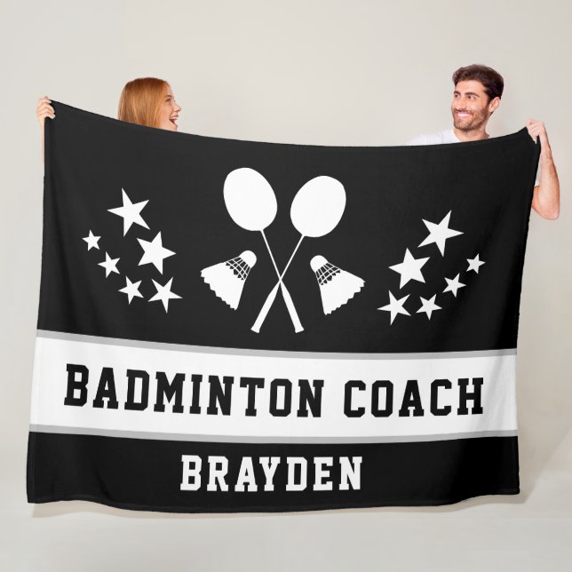 Personlig Black Badminton Coach Namn Fleecefilt (På plats)