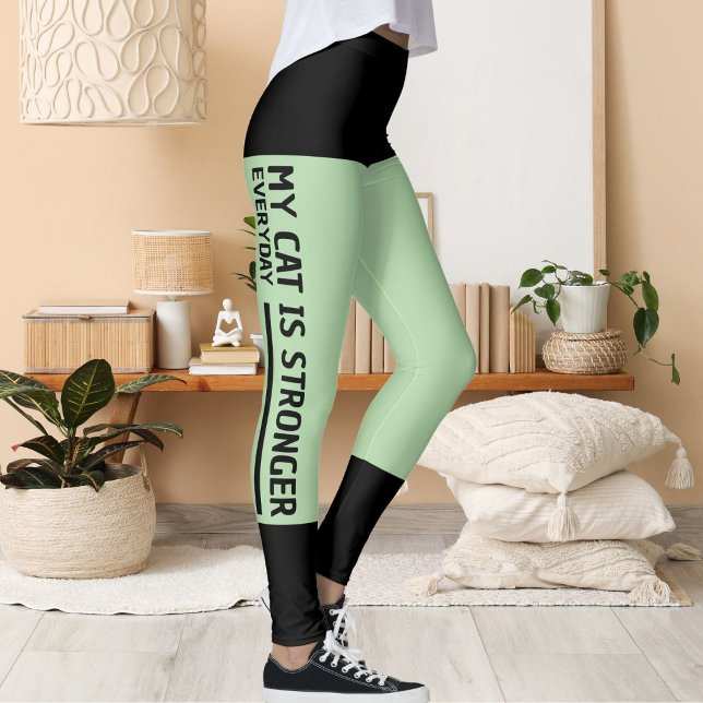 Personlig Black Blek Grönt Rand Cat Retro Leggings (Skapare uppladdad)