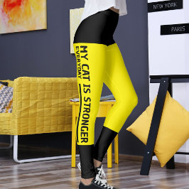 Personlig Black Bright Gult Rand Cat Retro Leggings