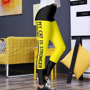 Personlig Black Bright Gult Rand Cat Retro Leggings