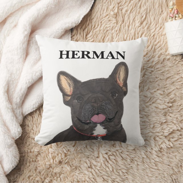 Personlig Black Brindle Frenchie Fransk Bulldog Kudde (Filt)