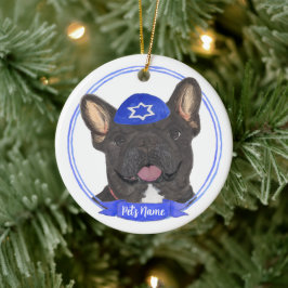 Personlig Black Brindle Frenchie Hanukkah Julgransprydnad Keramik