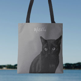 Personlig Black Cat Art Grått Tote Bag Tygkasse
