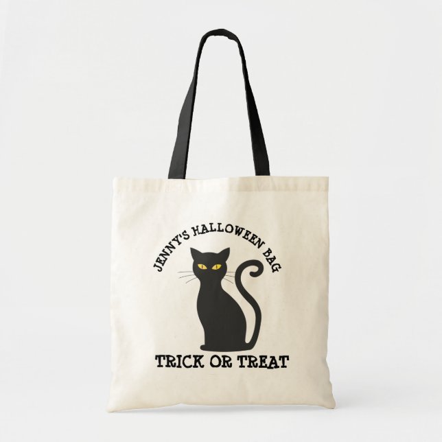 Personlig Black Cat Halloween Candy Bag Tygkasse (Framsidan)