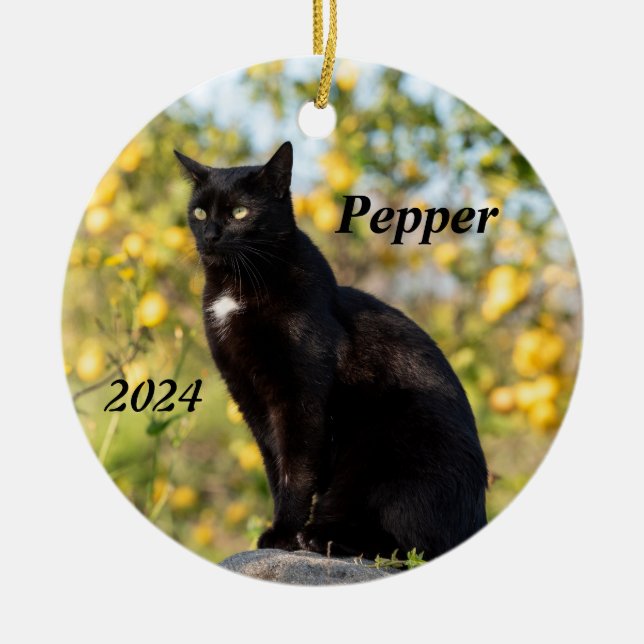 Personlig Black Cat Julgransprydnad Keramik (Framsidan)