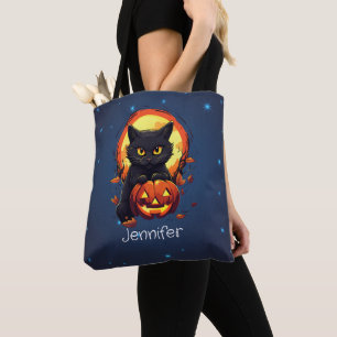 Personlig Black Cat med Pumpkin Halloween Tygkasse