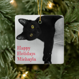 Personlig Black Cat Owner jul Julgransprydnad Keramik