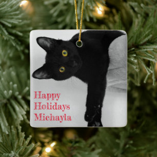 Personlig Black Cat Owner jul Julgransprydnad Keramik