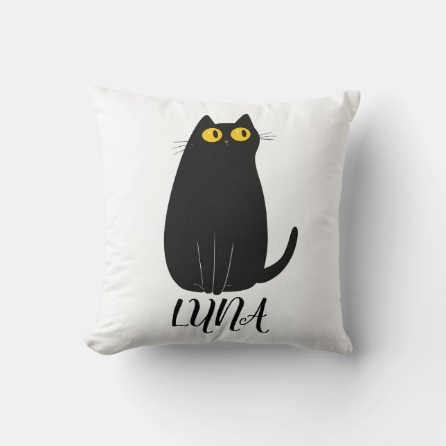 Personlig Black Cat Pillow med Namn Kudde (Framsida)