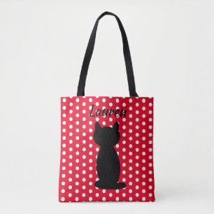 Personlig Black Cat Silhouette Polka dots Tygkasse