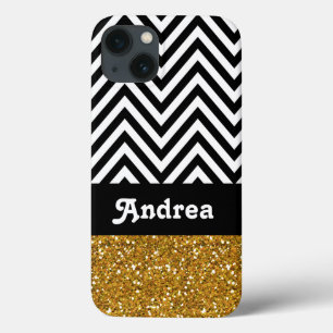 Personlig Black Chevron Guld Glitter tryckt