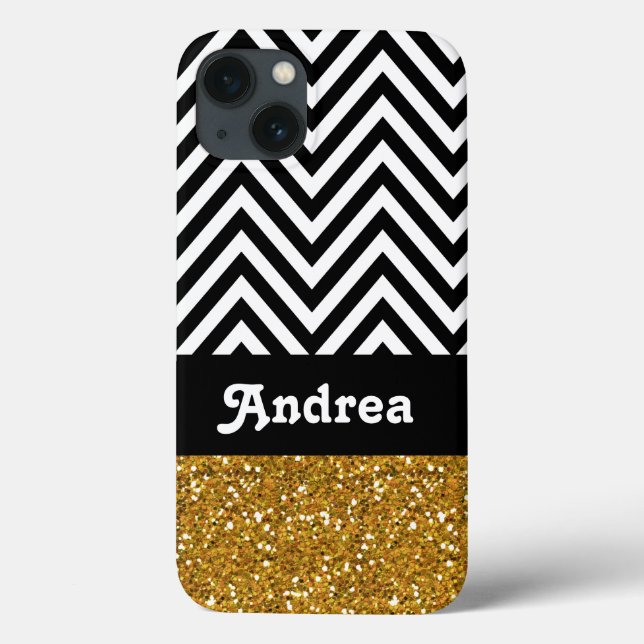 Personlig Black Chevron Guld Glitter tryckt (Baksida)