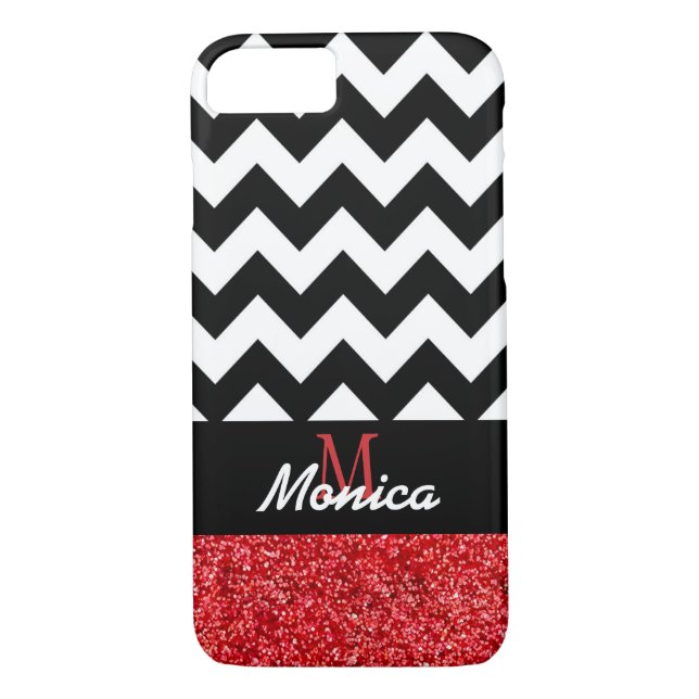 Personlig Black Chevron Red Glitter Case-Mate iPhone Skal (Baksida)