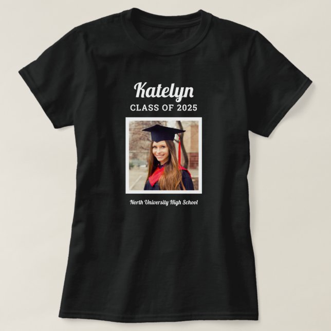 Personlig Black Class of 2022 Studenten Photo T Shirt (Design framsida)