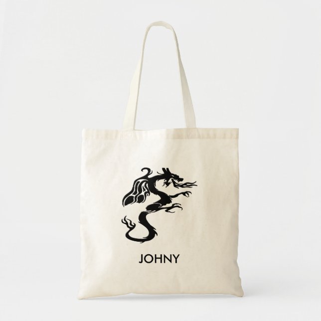 Personlig Black Cute Dragon Tote Bag Tygkasse (Framsidan)