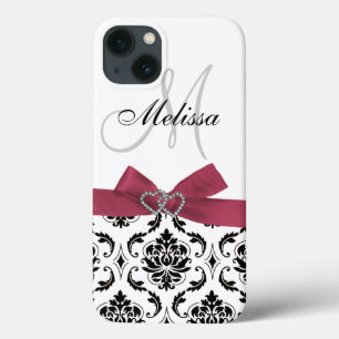 Personlig Black Damask Rosa Bow Diamond Hjärtar