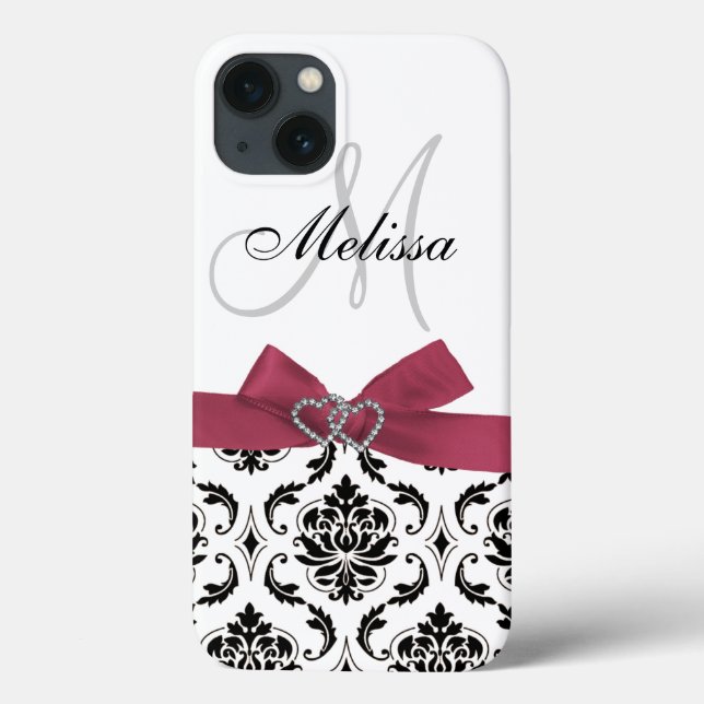 Personlig Black Damask Rosa Bow Diamond Hjärtar (Baksida)