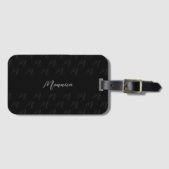 Personlig Black Elegant Script Bagagebricka (Framsida horisontal)