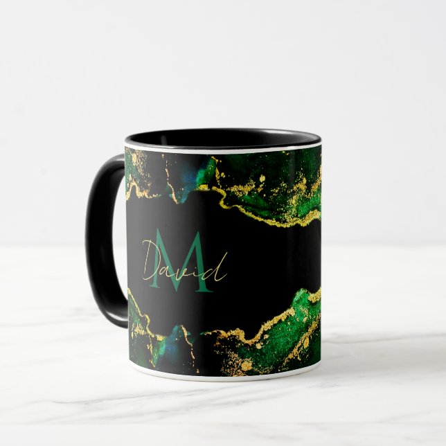Personlig Black Emerald Grönt Guld Mugg (Framsida vänster)